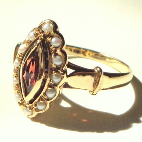 Size 7, Antique Garnet, Seed Pearl, Solid 9K Gold… - image 7