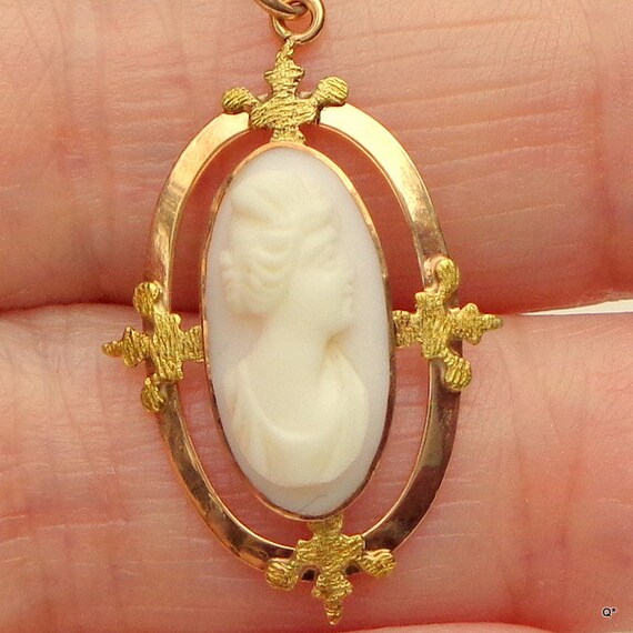 SALE 10k Gold Antique Cameo Hand Carved Baby Skin pink Shell