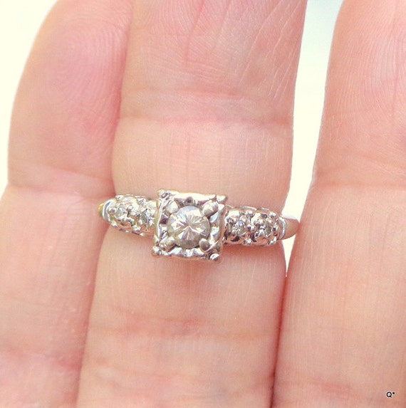 Size 5, 14k White Gold, Diamond Ring, Pristine Co… - image 2