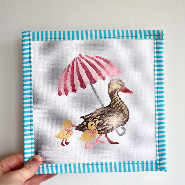 Spring Ducks. Hand-painted needlepoint canvas