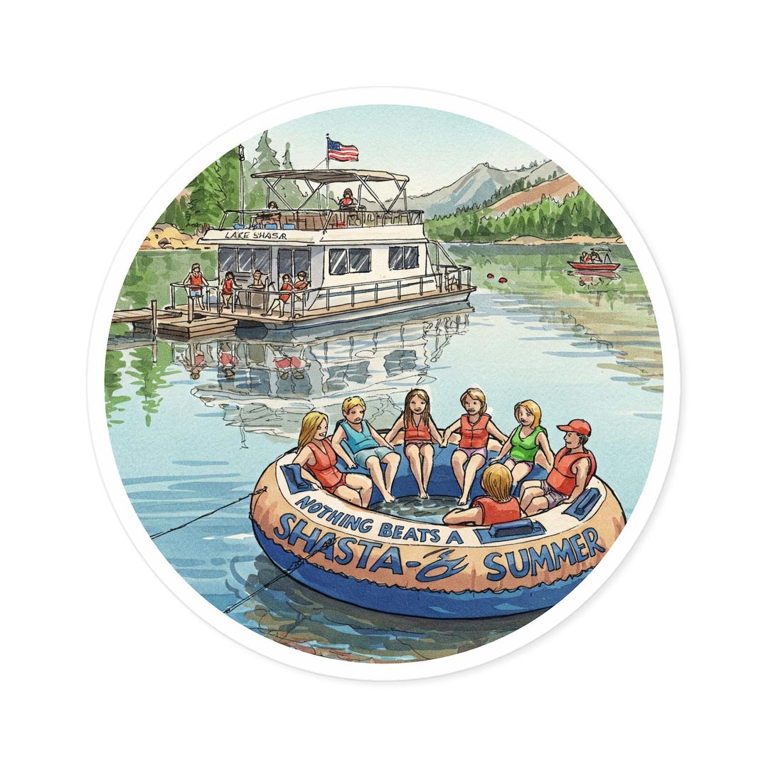 Shasta Lake Summer Round Stickers Redding California, Perfect for ...