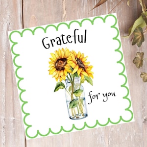Sunflower Grateful Gift Tags: 3x3 Printable Fall Favor Tags (PDF/PNG Download)