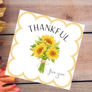 Sunflower Thank You Gift Tags: Printable Fall Favor Tags (3x3, PDF/PNG Download)