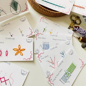 Kit de démarrage pour cartes de broderie perforées | Cartes de couleur pour débutants- Manuel- Fils- Aiguille- Enfile-aiguille- Ciseaux | Kit cadeau fait main pour elle