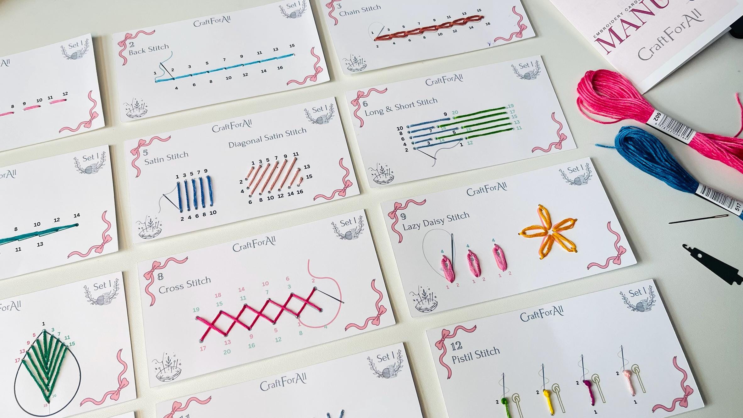 Embroidery Kits Embroidery Stitch Cards DIY Kit - Beginner Stitching ...