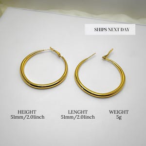 Gold Hoop Earrings for Women – 2 Inch Lightweight Statement Hoops, Elegant Polished Gold Color, Everyday or Party Jewelry Gift
