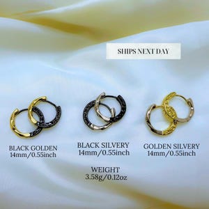 Gold & Black Hoop Earrings – 14mm Two-Tone Huggie Hoops, Engraved Stainless Steel Earrings, Minimalist Hypoallergenic Jewelry for Men Women