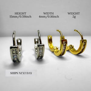 Silver and Gold Hoop Earrings with Crystal Stones – Chunky Small Huggie Earrings, 15mm, Elegant Everyday Jewelry for Women and Men