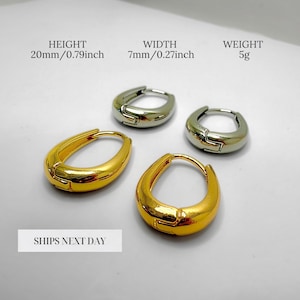Chunky Oval Hoop Earrings – Gold and Silver Tone Thick Huggie Earrings, Bold Statement Minimalist Earrings, Everyday Fashion Jewelry Gift