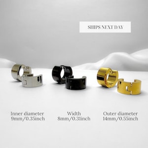 Chunky Stainless Steel Huggie Hoop Earrings – Unisex Black, Silver, Gold Earrings, Hypoallergenic Minimalist Jewelry for Men & Women