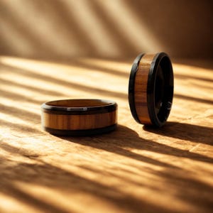 Black Tungsten Ring: Rustic Wood Inlay Wedding Band, Sizes 9-11