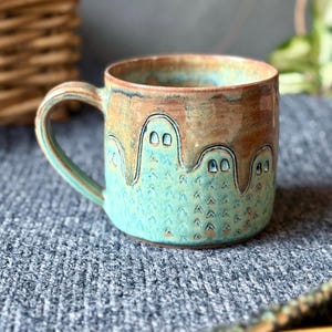 Handmade ceramic mug (14 oz) | knitted ancient ghost hills | wheel thrown pottery