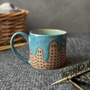 Handmade Ceramic Mug (14 oz) | Knitted Ghost Hills | Wheel Thrown Pottery
