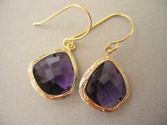 Items similar to Jewel Tones, Amethyst Purple Earrings, Purple Glass ...