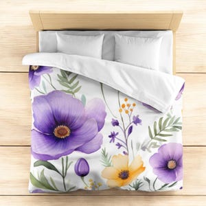Microfiber purple flowers Duvet Cover, Bedding, Floral Comforter Cover, Home Decor, Bedroom Accessories, Gift for girl bed, floral duvet