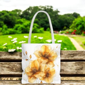 Yellow Floral Tote Bag - Flower Design, 3 Sizes, Reusable Shopping Bag, Eco-Friendly Grocery Tote, Floral Handbag, Cute Shoulder Bag,