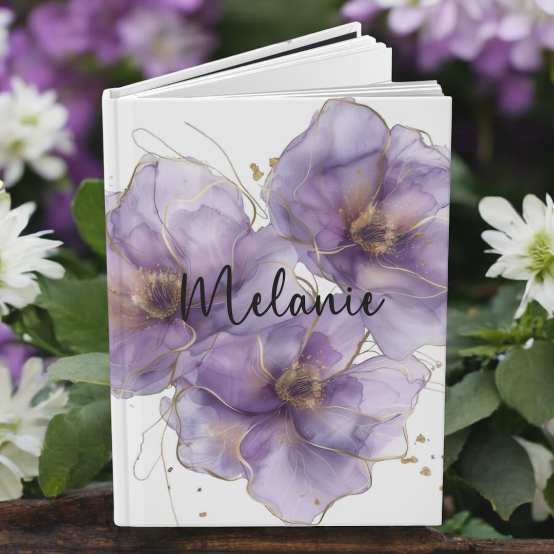 Personalized Journal With Name and Purple Flowers, Personalized Diary ...