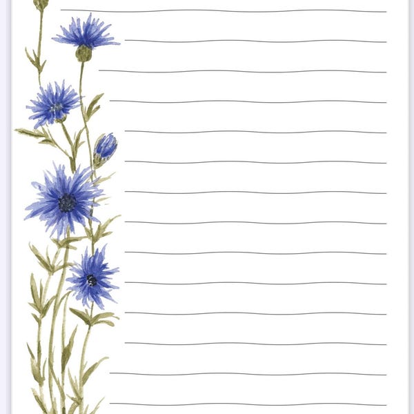 Notepad with Cornflower Flowers, 4.25” x 5.5”
