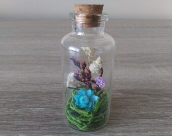 Miniature Blue Flower Garden Jar Nature Scene Terrarium