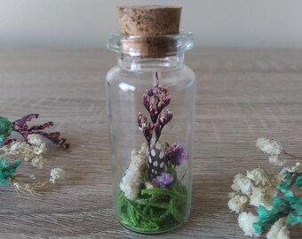 Miniature Feather and Flower Garden Jar Terrarium Curiosity Jar