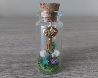 Miniature Gold Key Charm Flower Jar Terrarium