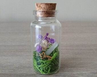 Crystal Garden with Gold Key, Flower Jar, Miniature Terrarium