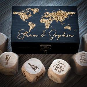 Passionate Love Dice – Engraved Heart World Map Box – Romantic Couples Game for Spicy Date Nights, Anniversary, Wedding, Valentine’s Gift