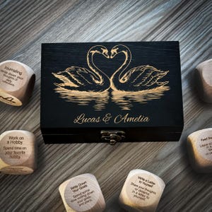 Engraved Wooden Dice Set - Leisure Ideas for Relaxation Self-Care | Custom Gift Box with Swan Design | Mindfulness & Stress Relief Game