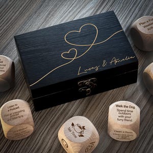 Leisure Ideas Dice Set - Personalized Wooden Box with Heart Engraving | Fun Self-Care, Mindfulness Game | Unique Relaxation & Couples Gift