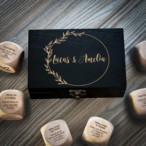 Leisure Ideas Dice Set - Personalized Wooden Box with Engraving | Fun Self-Care Relaxation Game | Hobbies & Stress Relief Gift