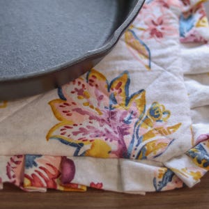 Handmade Ruffled Hot Pad | Quilted Pot Holder with Hanging Loop | Colorful Kitchen Decor