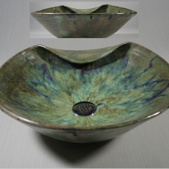Unique Handthrown Custom Vessel Sink In Green Blue Browns - Blue Green Vessel Sinks Unique Handthrown Custom Vessel Sink In Green Blue Browns - Blue Green Vessel Sinks