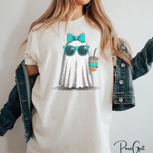 Fabulous Ghost Coffee Lover T-Shirt Design | Halloween PNG | Cute Ghost with Iced Coffee | Fall Sublimation Printable | Instant Download