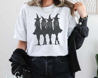 Witch Coven Silhouette Halloween Shirt Design | Four Witches Walking PNG | Spooky Cute Digital Download for Fall Season T-Shirt and Crafts