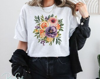 Watercolor Citrus Floral PNG | Tropical Summer Flowers Design | Bright Fruit Bouquet PNG for Sublimation or DTF | Floral Clipart Tee Art