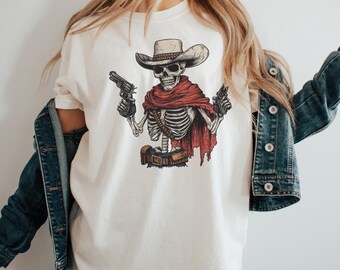Cowboy Skeleton T-Shirt Design | Western Outlaw Skull PNG | Spooky Halloween Sublimation | Vintage Skeleton Cowboy Shirt | Instant Download