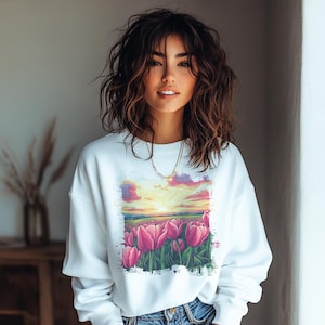 Tulip PNG T-Shirt Design, Tulip Sunset Design, PNW, Nature Inspired, tulip festival, Botanical, Spring Floral, DIGITAL Download
