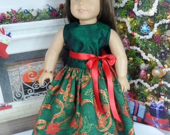 Holiday gown, evening gown, party gown, Green and Red gown for your 18 inch or American Girl doll by CarmelinaCreations