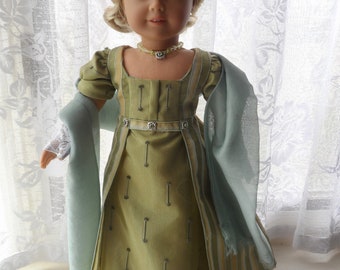 Empire Waist Evening Gown from Bridgerton, Downtown Abbey , OOAK Sage gown for your American Girl or 18inch doll by CarmelinaCreations