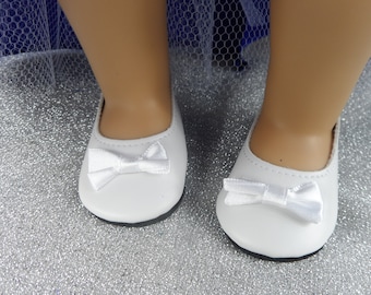 doll shoes, white shoes, shoes with bows, 18 inch doll shoes, fancy shoes, wedding shoes, Easter shoes for your 18inch or American Girl doll