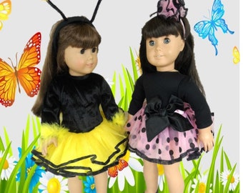 Bumble Bee tutu and Polka dot tutu for your American Girl doll or 18 inch doll by CarmelinaCreations