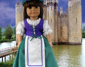 Renaissance outfit, Elizabeth, Kit, Samantha, Ruby, Medieval dress, serving girl, 5 pc. outfit for your American Girl and 18inch doll