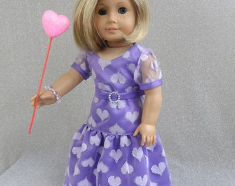 Evening dress, purple heart gown, drop-waist dress heart gown for your 18inch or American Girl doll by CarmelinaCreations