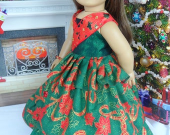 Ballgown, Red and Green dress, Ruffle Dress for your 18inch or American Girl doll by CarmelinaCreations