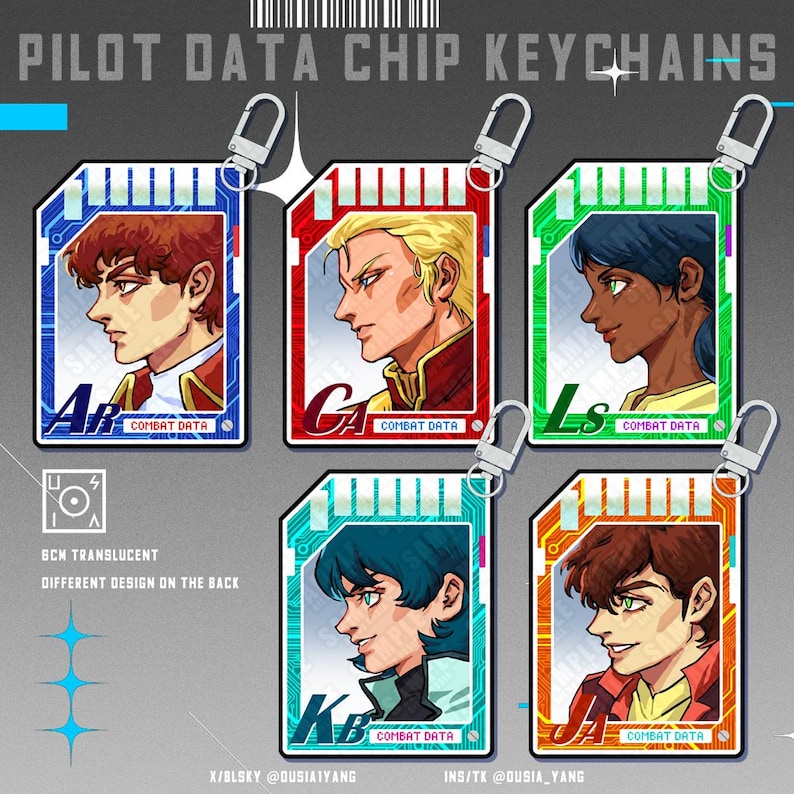 Gundam Pilot Data Chip Keychains image 1