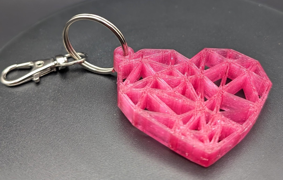 Valentines Heart Key Ring in Transparent Pink, Sustainable PLA ...