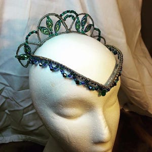 Handmade Ballet Tiara: Green & Blue Beaded Headpiece