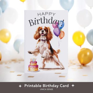 Carte d'anniversaire, Cavalier King Charles Spaniel, carte d'anniversaire chien imprimable, carte sur le thème chien
