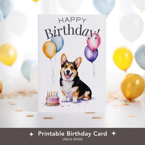 Carte d'anniversaire tricolore Pembroke Welsh Corgi, carte d'anniversaire Corgi, carte sur le thème chien, amoureux des chiens, maman chien, papa chien, carte chien drôle, carte d'anniversaire