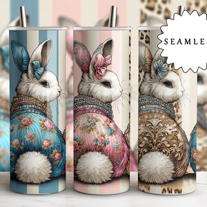 Cute Coquette Easter Bunny Tumbler Wrap, 20oz Skinny Easter Seamless Tumbler PNG Sublimation Design, Grandmillenial Easter Digital Download